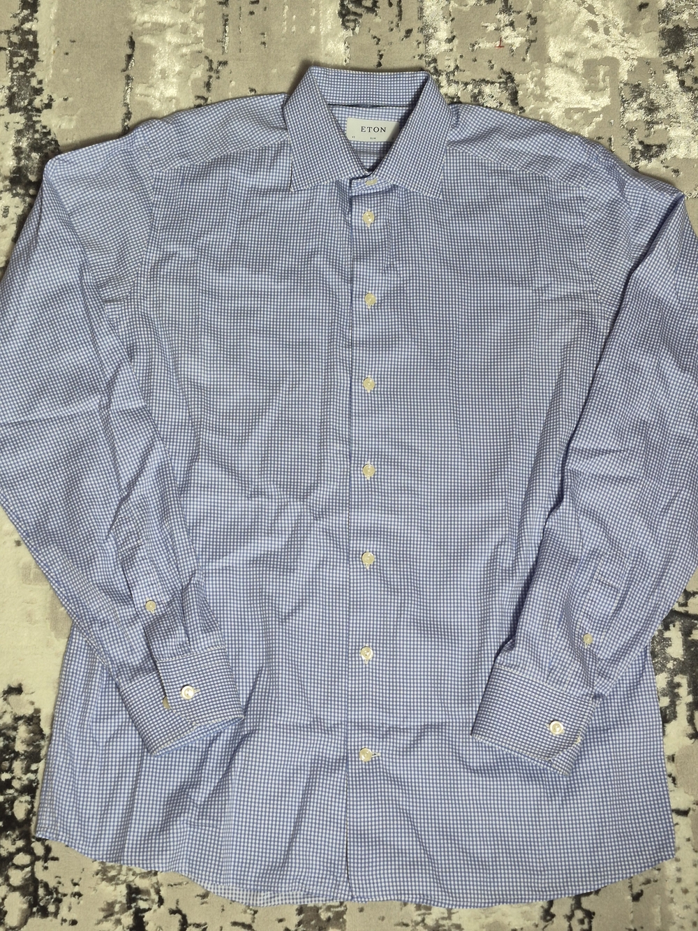 Eton Shirt Mens 17 Blue Plaid 43 Button Fine Twill Classic Contemporary Business